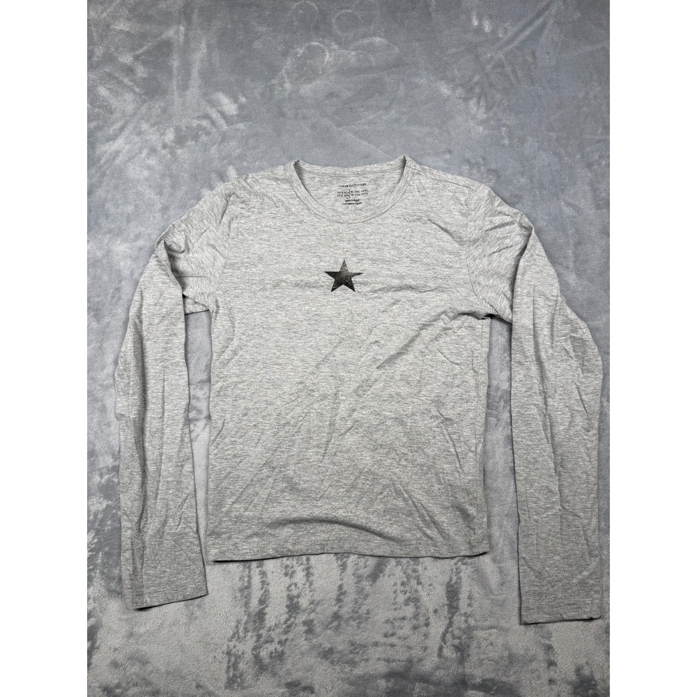 Urban Outfitters Star Long Sleeve Tee Womens Large Gray Slim Fitting Crewneck